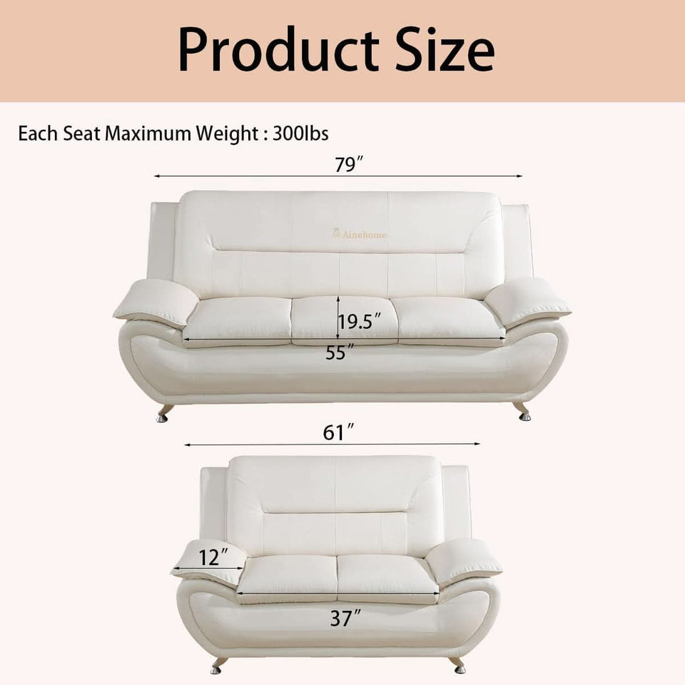 Creamy White 5 Seat Faux Leather Sectional Sofa Set