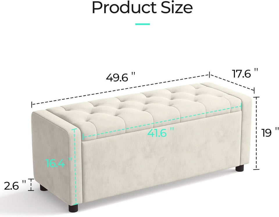 Fifty Inch Upholstered Storage Ottoman Bench Beige
