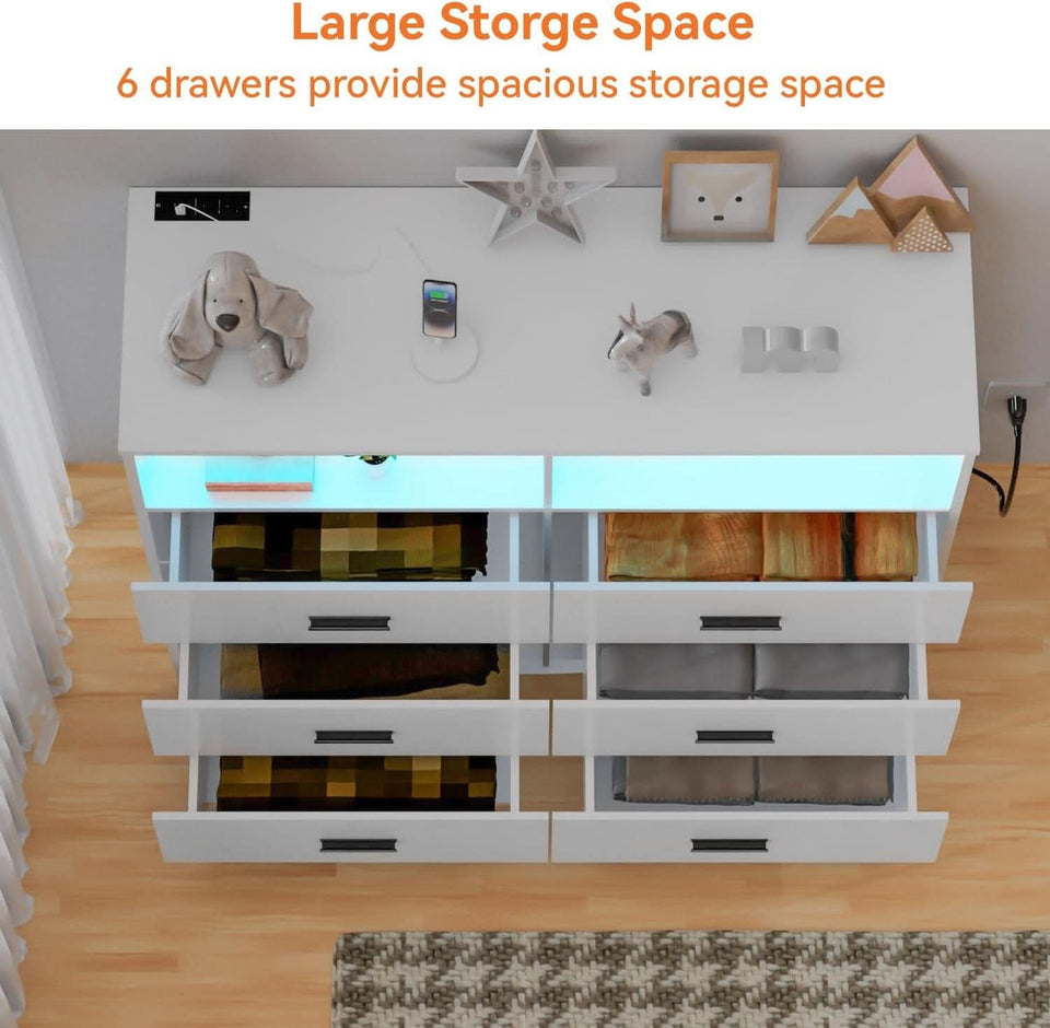 Tall White Six Drawer Dresser With Built In Power Outlets