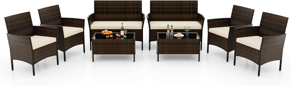 8-Piece Rattan Patio Furniture Set With Cushions