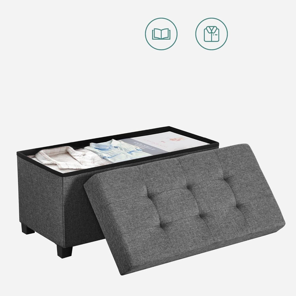 Slate Gray Storage Ottoman Bench 15x30x15.2 Inches