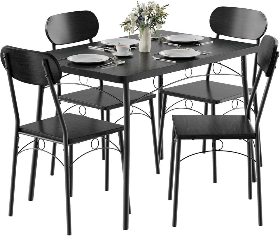 Black MDF Space Saving Dining Room Table Set With Chairs For Four