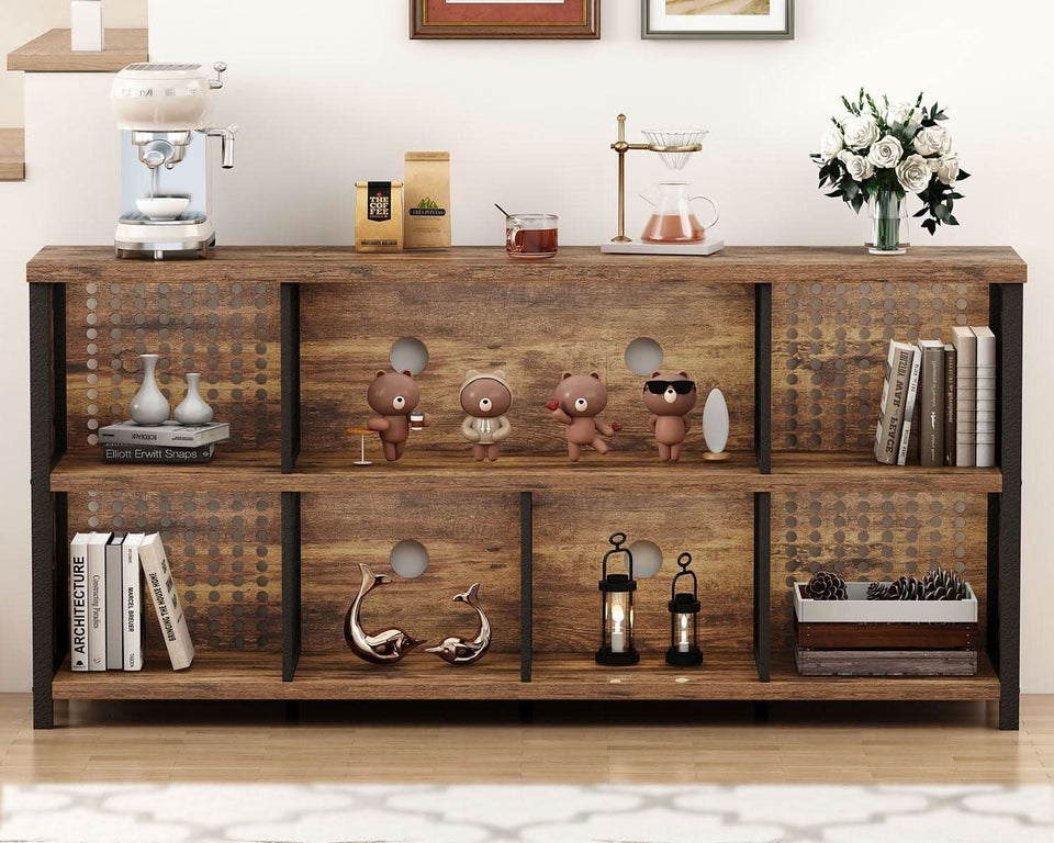 Rustic Brown 63 Inch Bookshelf Cube Storage Five In One