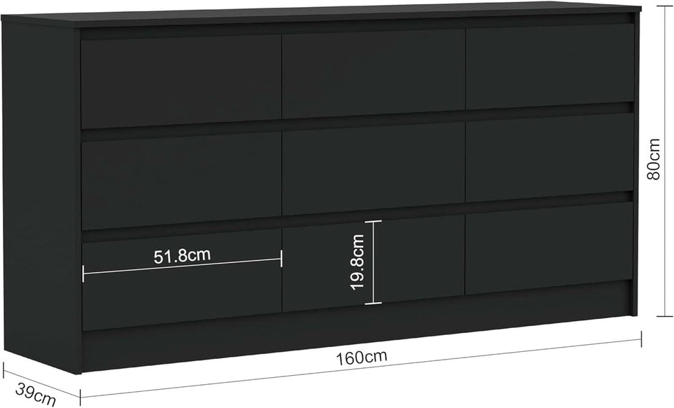 Black 9 Drawer Wood Dresser Cabinet Large For Bedroom