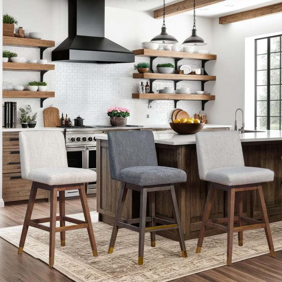 Basila 26 Inch Seat Height Swivel Bar Stool Taupe Fabric