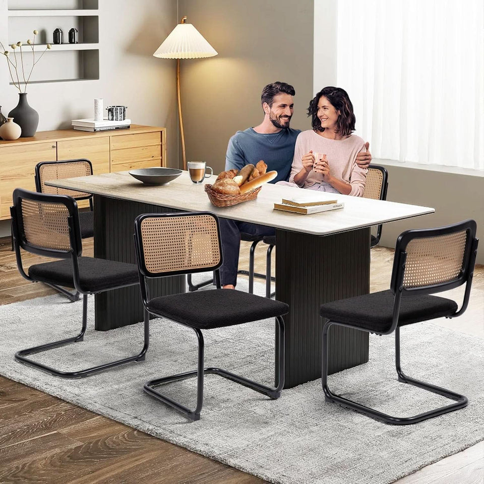 Cesca Cane Dining Chairs Set of 2 Black Boucle Seat