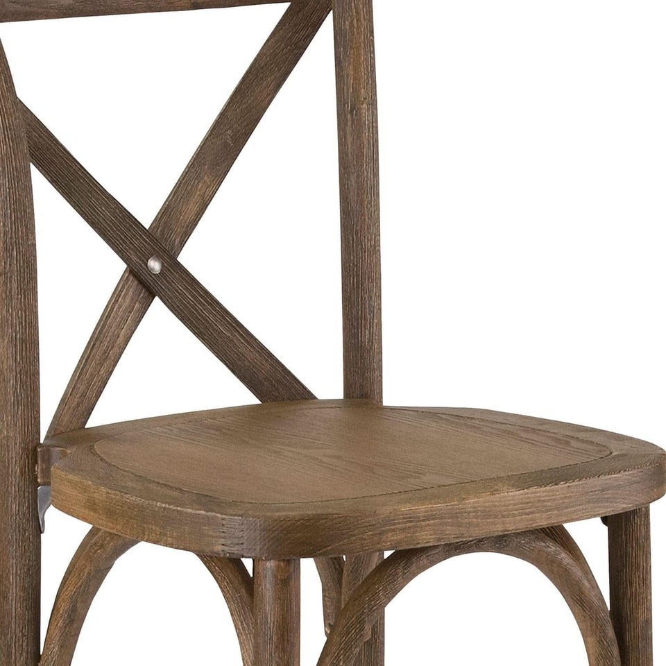 Dark Antique Wood Cross Back Barstools Set of Two
