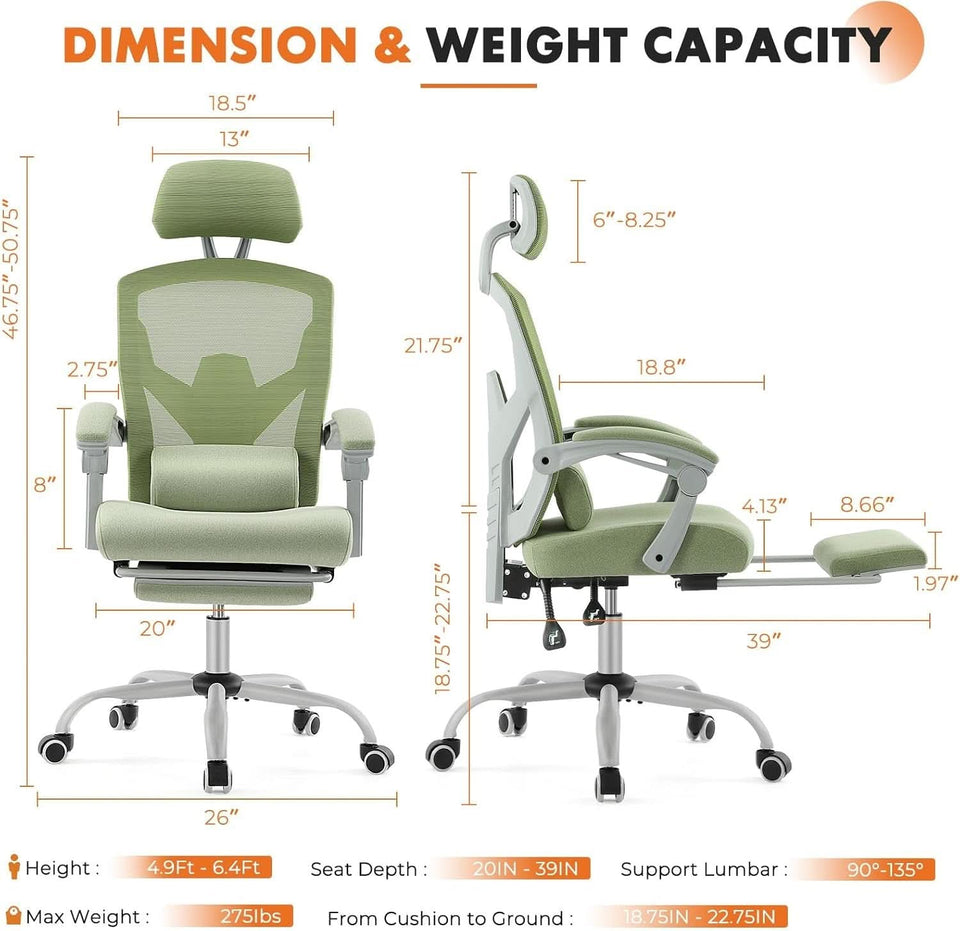 Green Ergonomic High Back Mesh Office Chair Lumbar Support