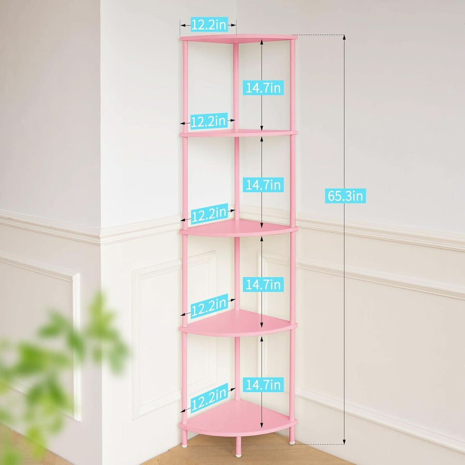 65 Inch Rustic Corner Shelf Stand 5 Tier Display Shelves
