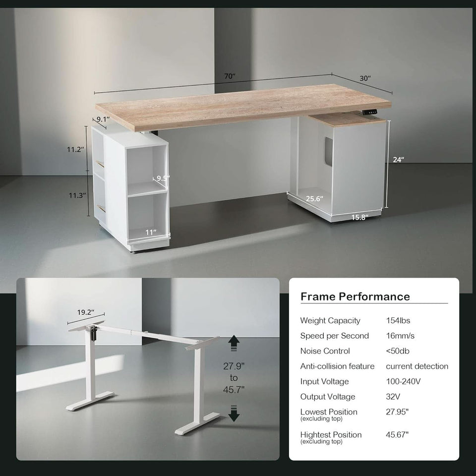 71 Inch L Shaped Standing Desk With USB Walnut Finish