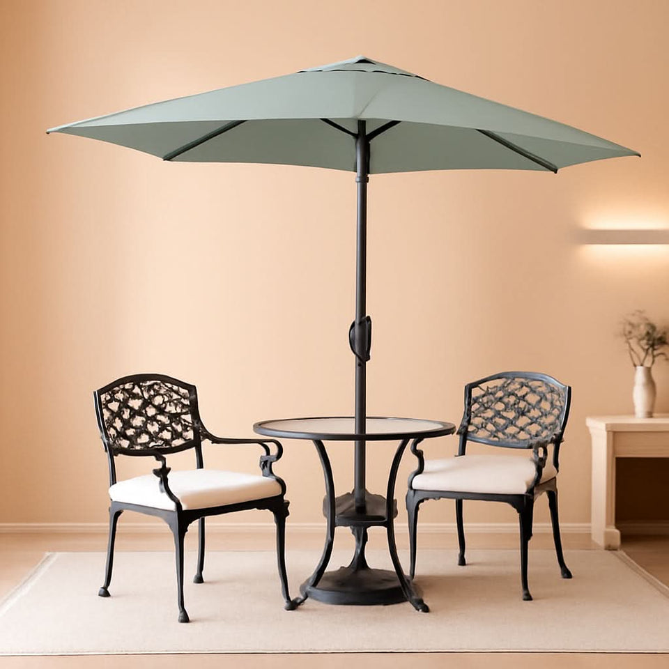 9Ft Half Patio Umbrella With Easy Crank Shade For Decks