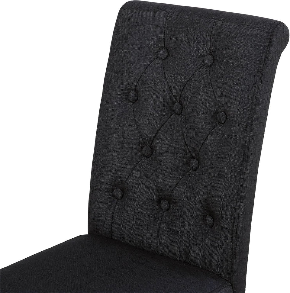 Two Upholstered Fabric Dining Chairs Button Tufting Black