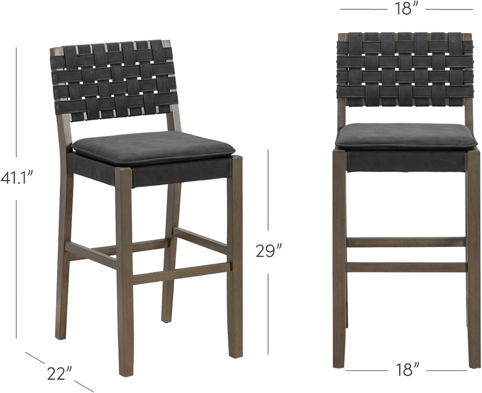 Cohen Mid Century Bar Stool 29 Inch Wood Black Faux Leather