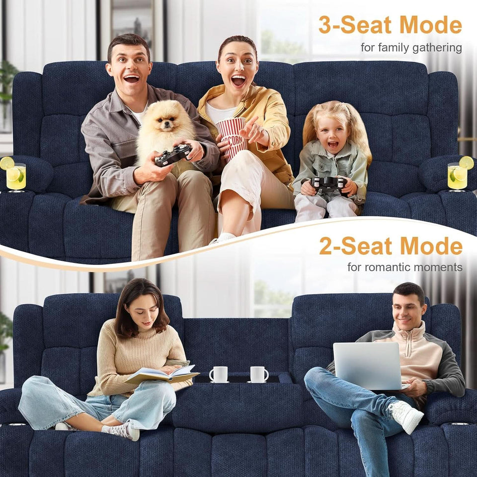Blue Loveseat Recliner Sofa With Flip Backrest Manual