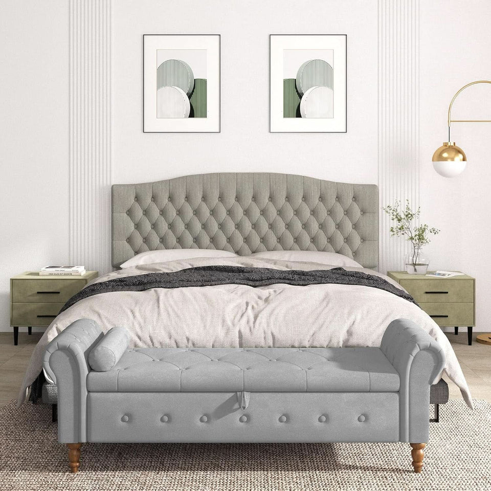 Upholstered King Headboard with Tufted Design and Legs