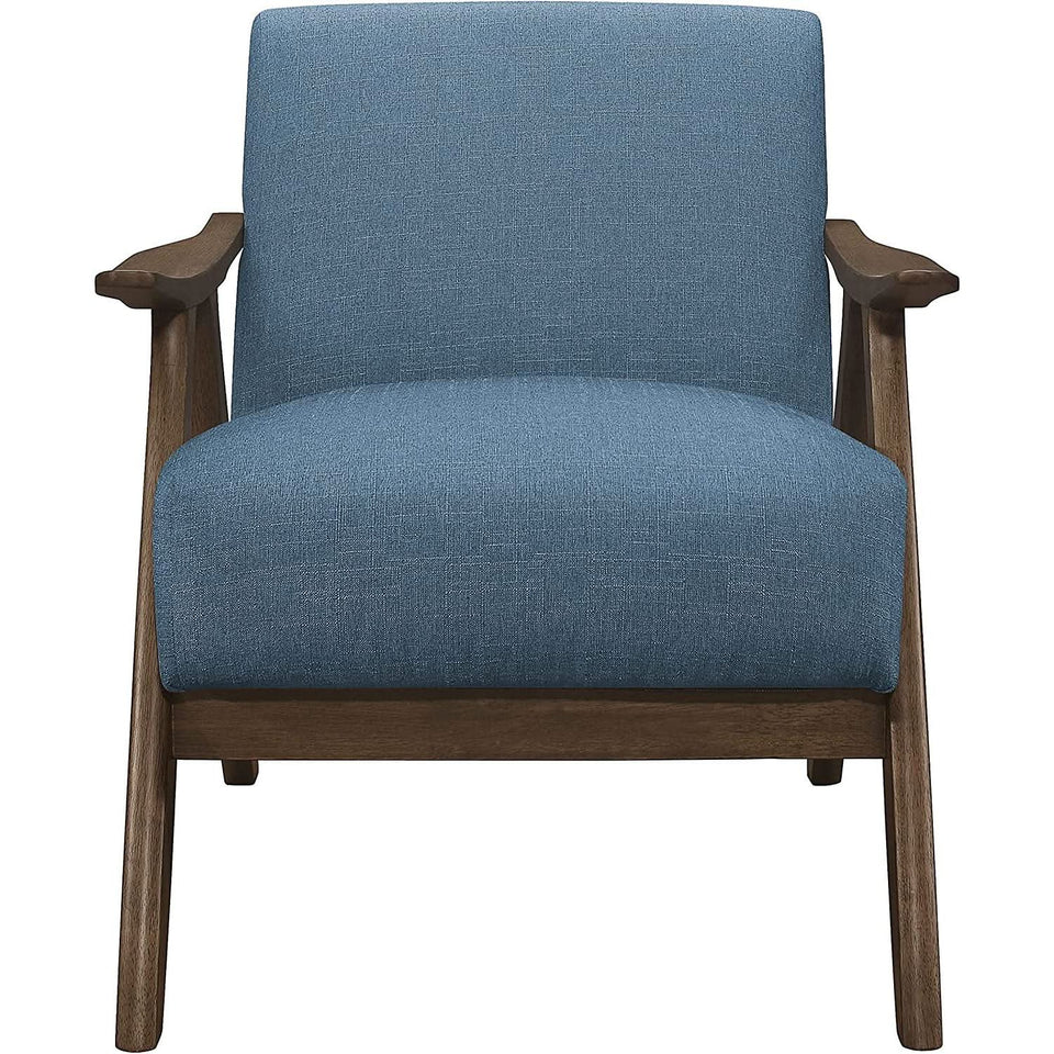 Blue Elle Accent Chair With Linen Upholstery Retro Style