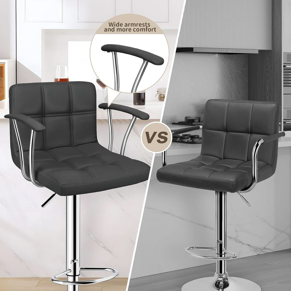 Two Adjustable Swivel Bar Stools With Back Grey PU Leather