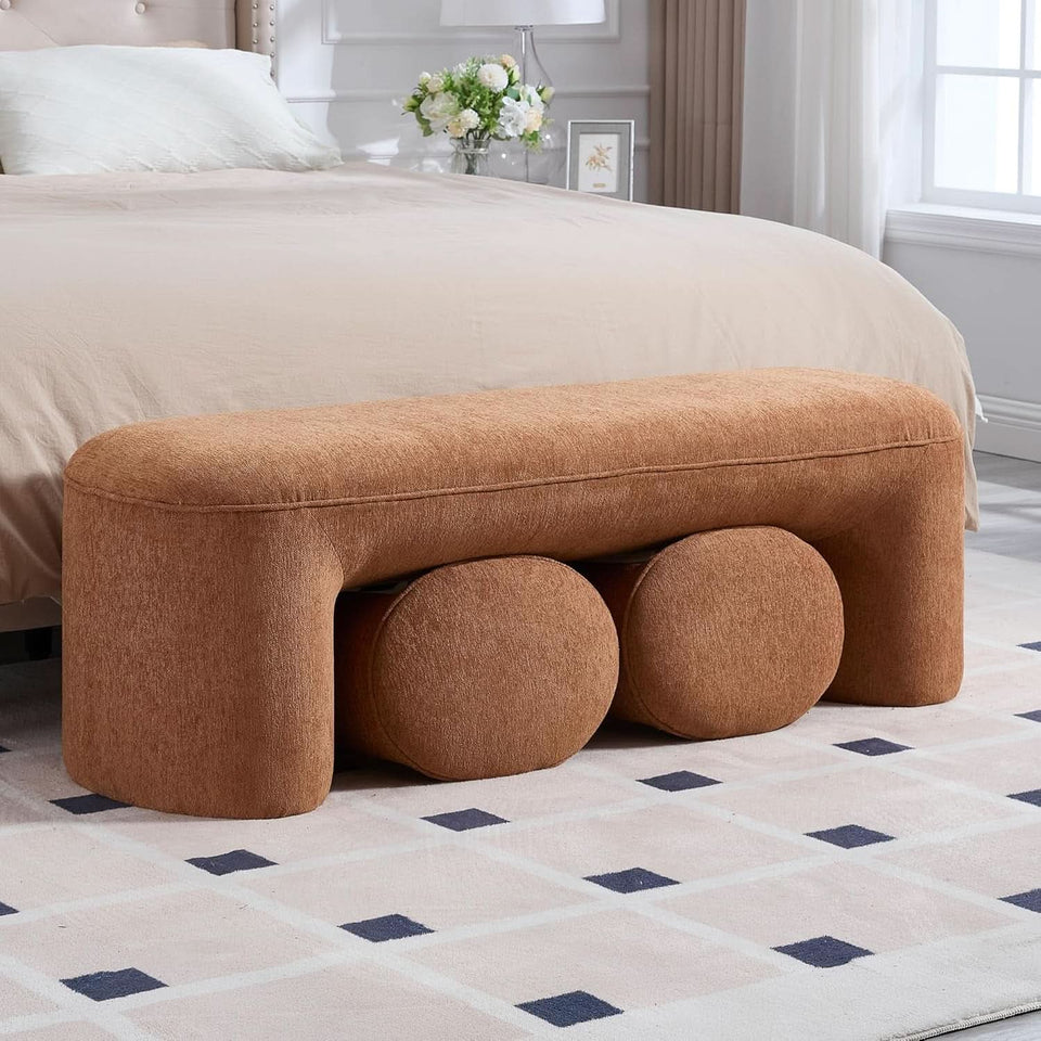 Brown Upholstered 53Inches Storage Ottoman Bench Stools