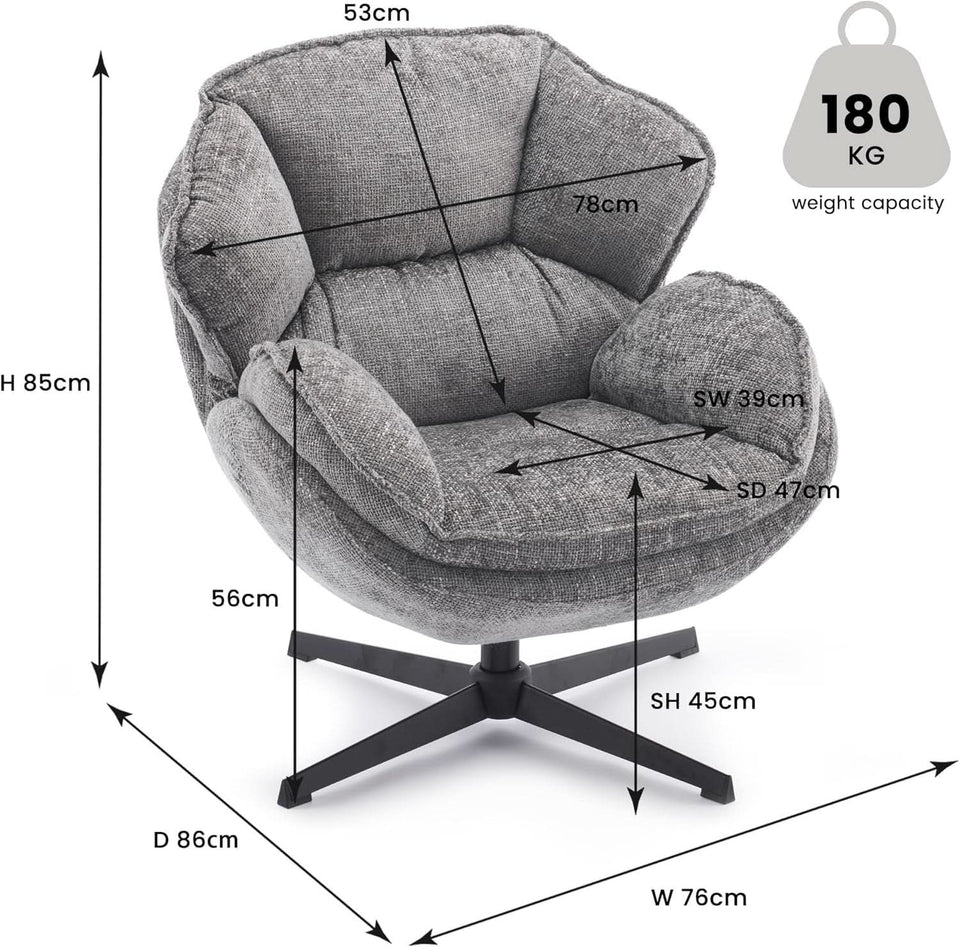 Gray Swivel Upholstered Accent Chair With Metal Legs