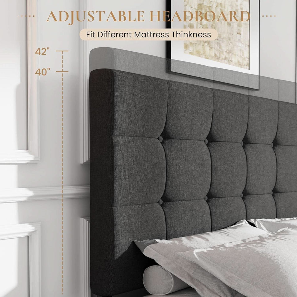 Upholstered Queen Platform Bed Frame With 4 Storage Drawers