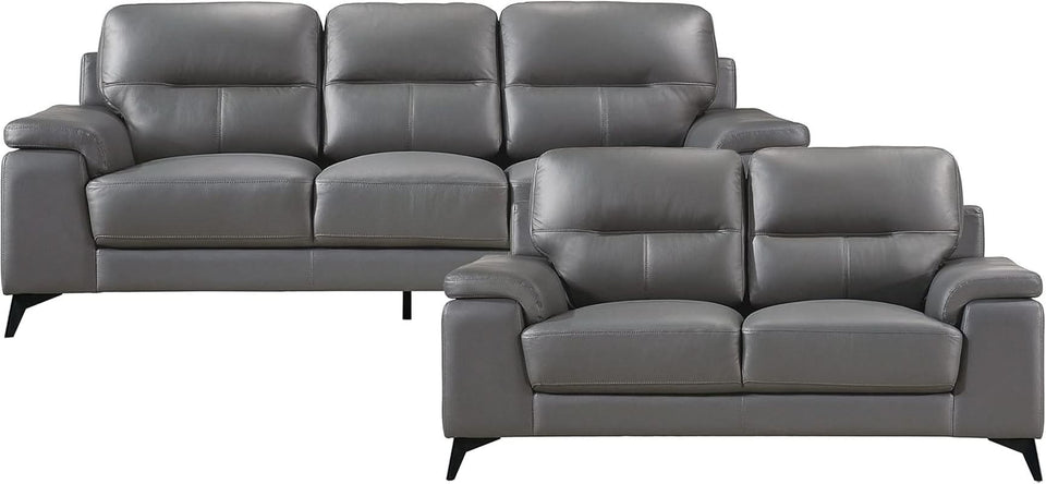 Top Grain Leather Two Piece Living Room Sofa Set Dark Gray