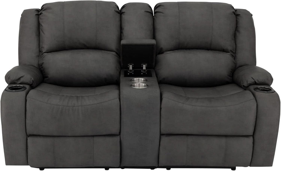 67 Inch Powered Wall Hugger Recliner Sofa Gunmetal Fabric