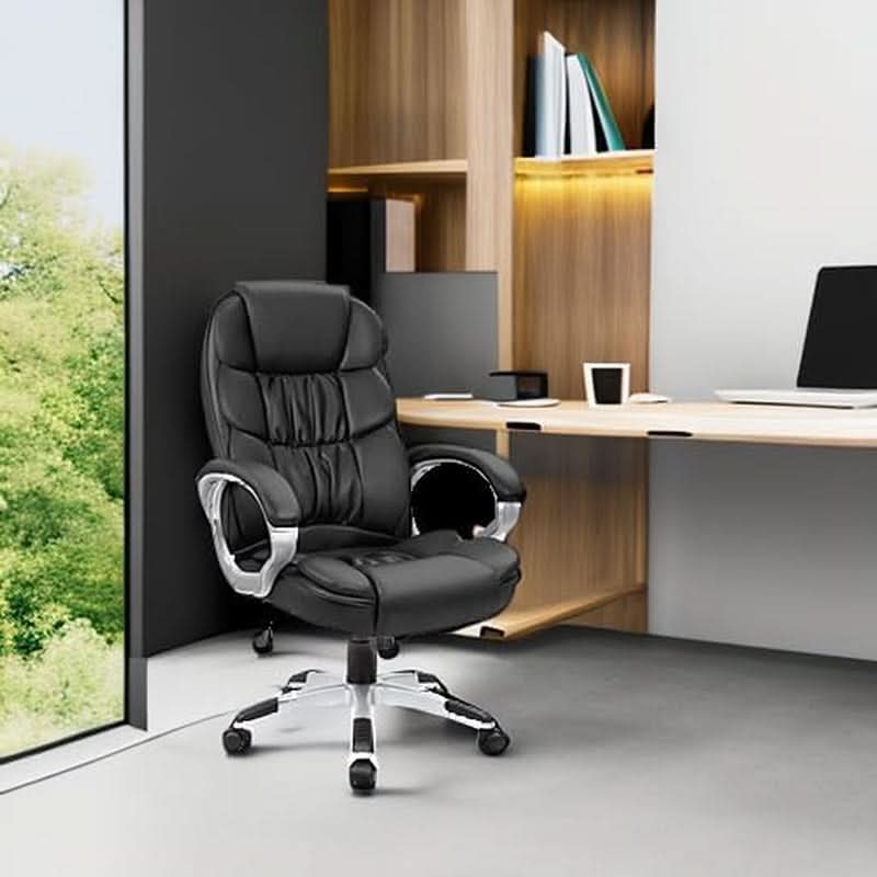 Black PU Leather Office Chair With Adjustable Height And Lumbar Support