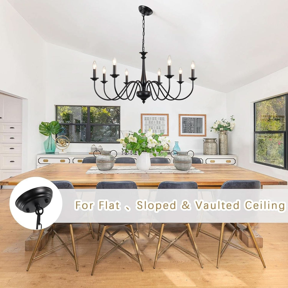 Eight Light Black Farmhouse Chandelier Ceiling Fixture
