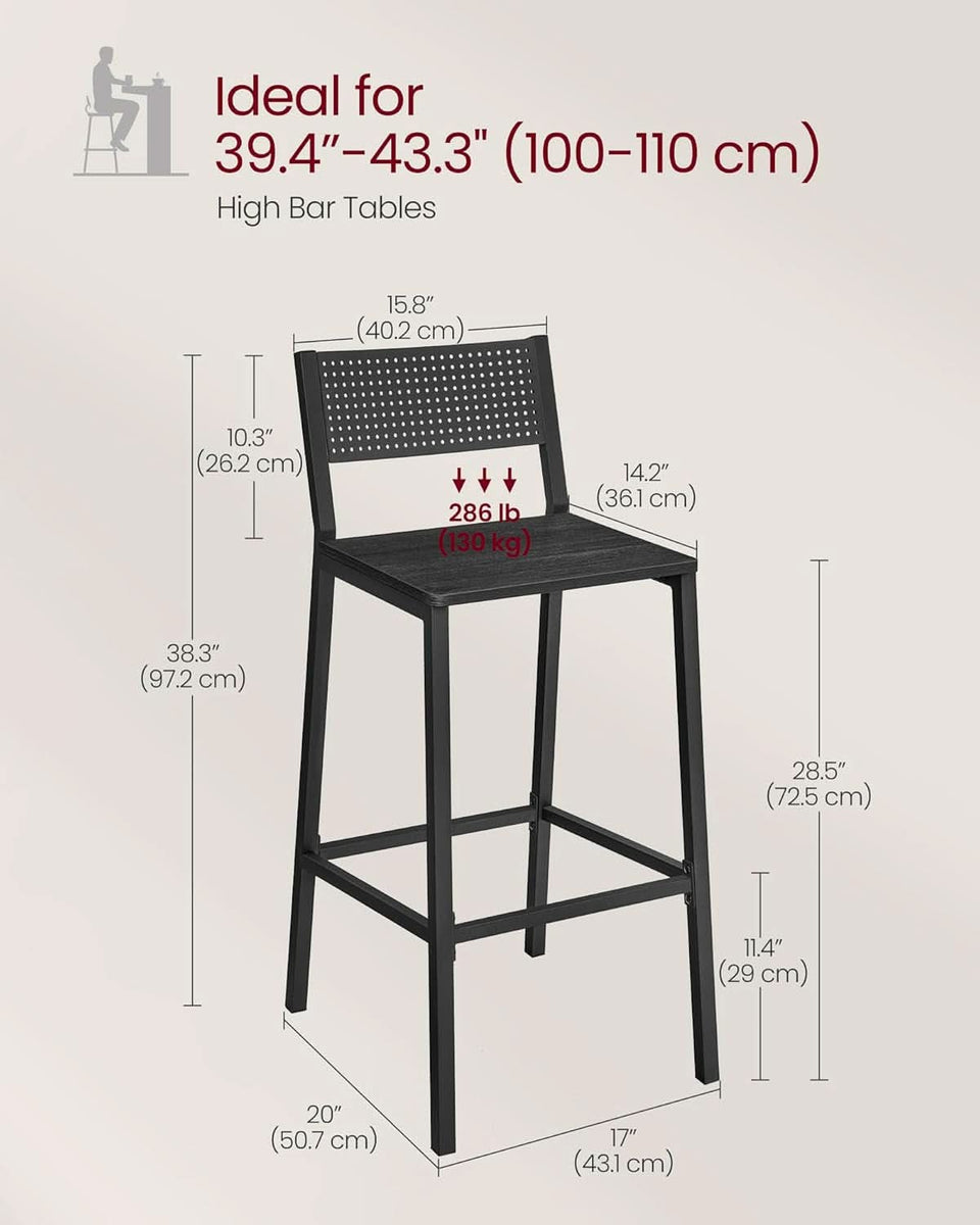 Industrial Charcoal Gray Bar Stools Set Of 2 for Kitchen