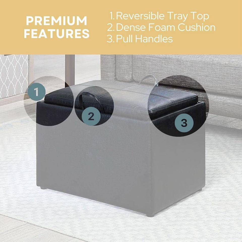Accent Storage Ottoman 22 Point 75 Inches Charcoal Jet Black