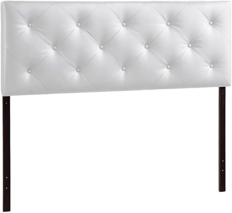 Modern White Faux Leather King Headboard With Buttons