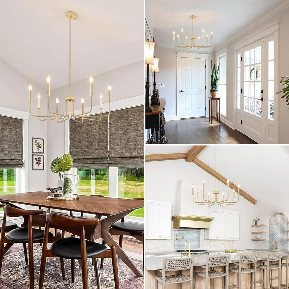 Gold Farmhouse Chandelier 8 Lights for Dining Room
