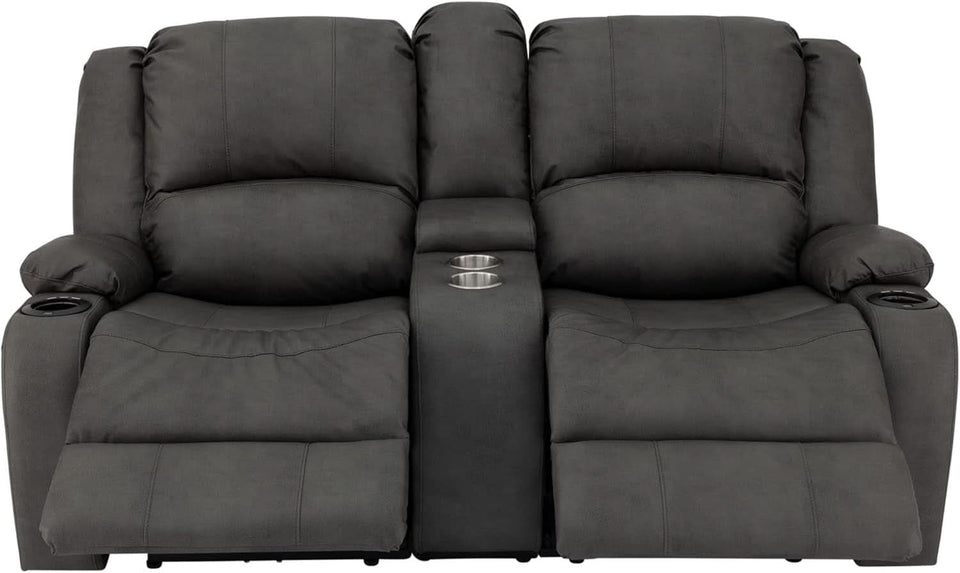 67 Inch Powered Wall Hugger Recliner Sofa Gunmetal Fabric