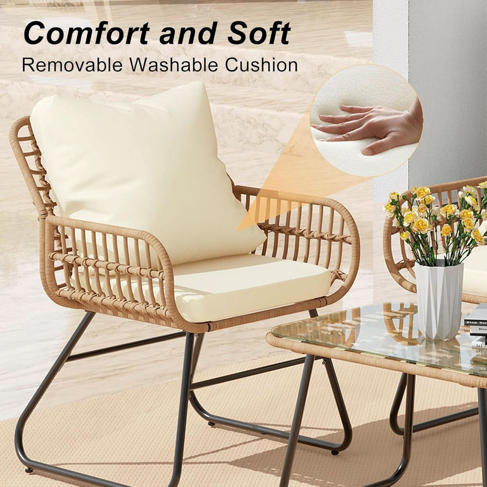 Stylish Four-Piece Outdoor Rattan Furniture Set with Cushions