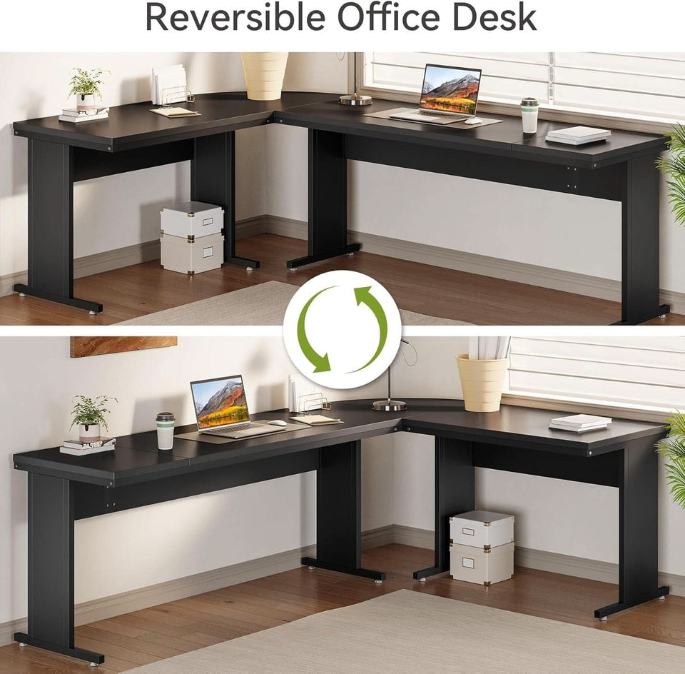 83 Inch L Shaped Desk With 3 Drawer File Cabinet Office