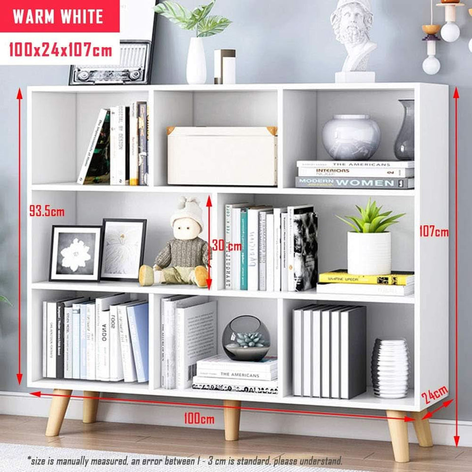 Wooden Open Shelf Bookcase 3 Tier Floor Standing Warm White