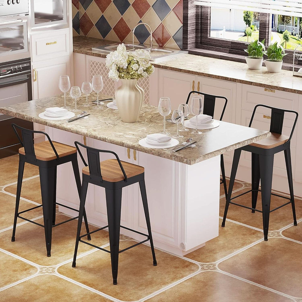 Modern Stackable Metal Bar Stools Set of Four