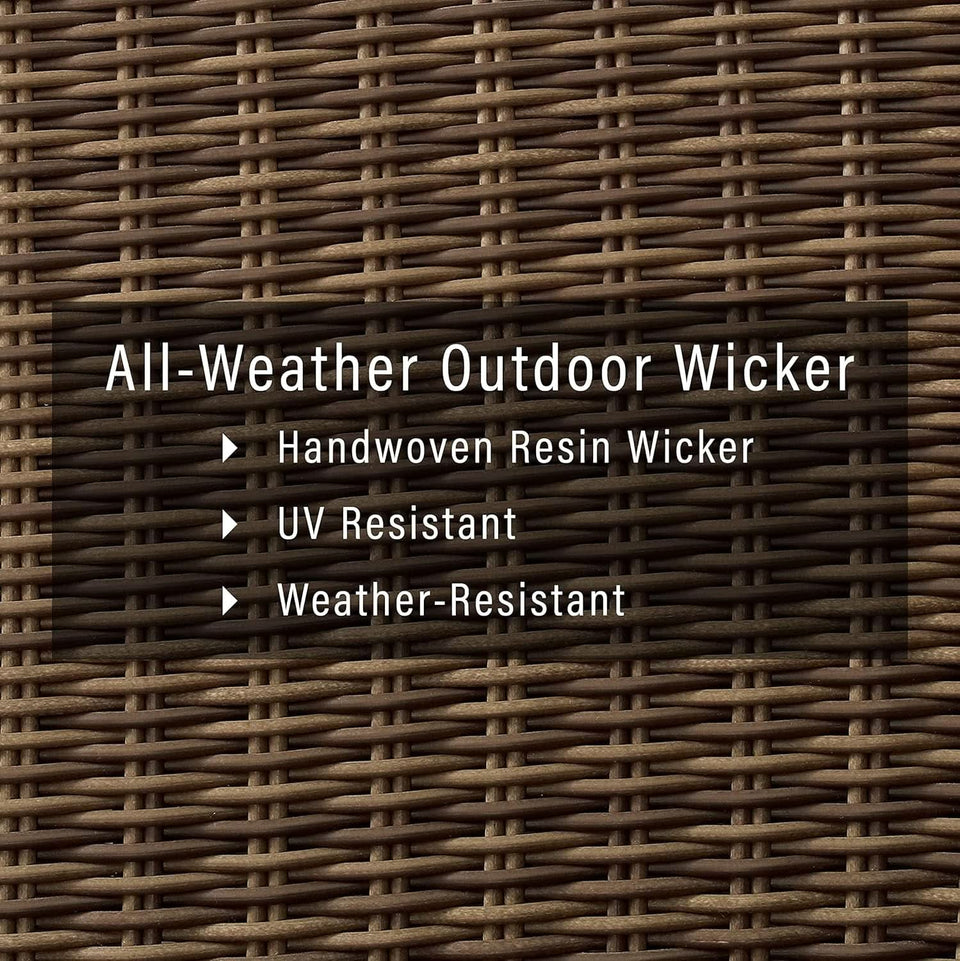 Brown Wicker Outdoor Sofa with Navy Cushions for Comfort