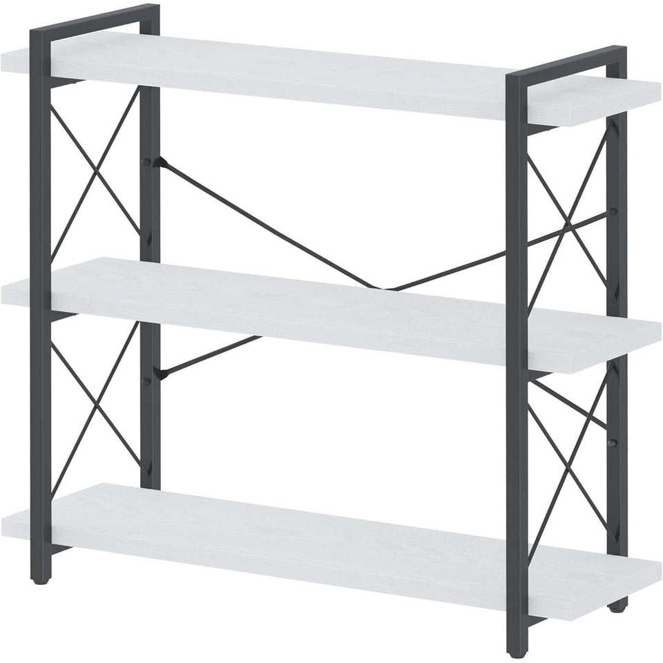 Industrial Three Tier Open Bookcase With Metal Frame Sturdy