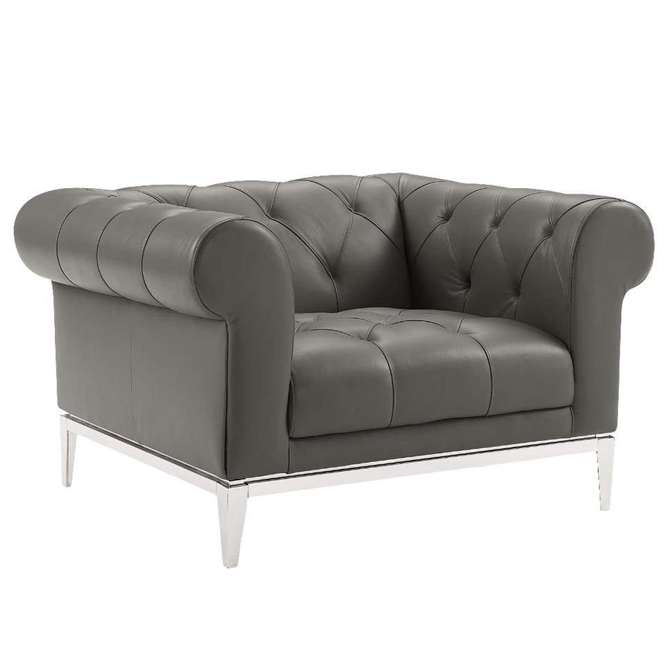 Idyll Tufted Button Upholstered Leather Chesterfield Armchair