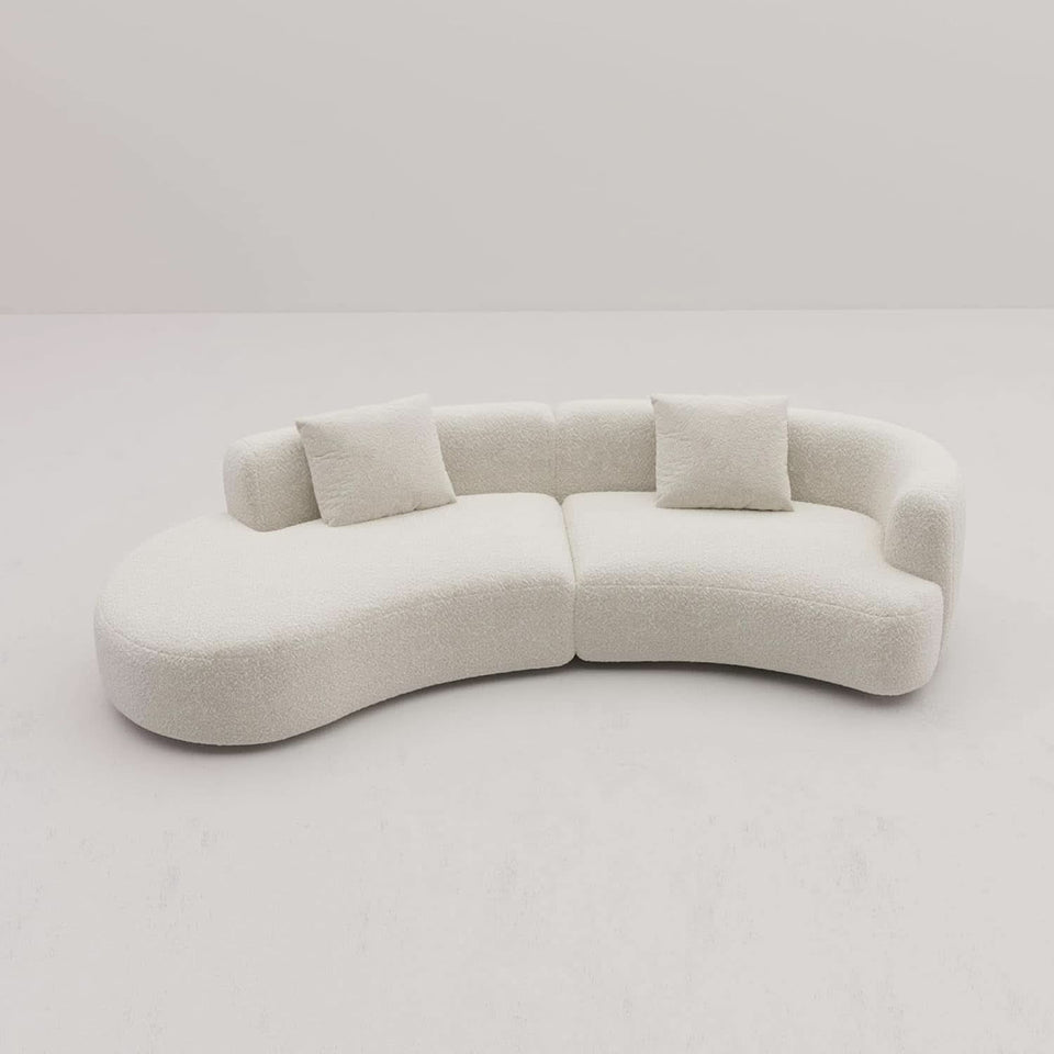 White Boucle Curved Sectional Sofa Modular Living Room