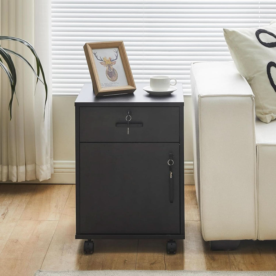 Mobile File Cabinet With Lockable Drawer And Four Wheels Black
