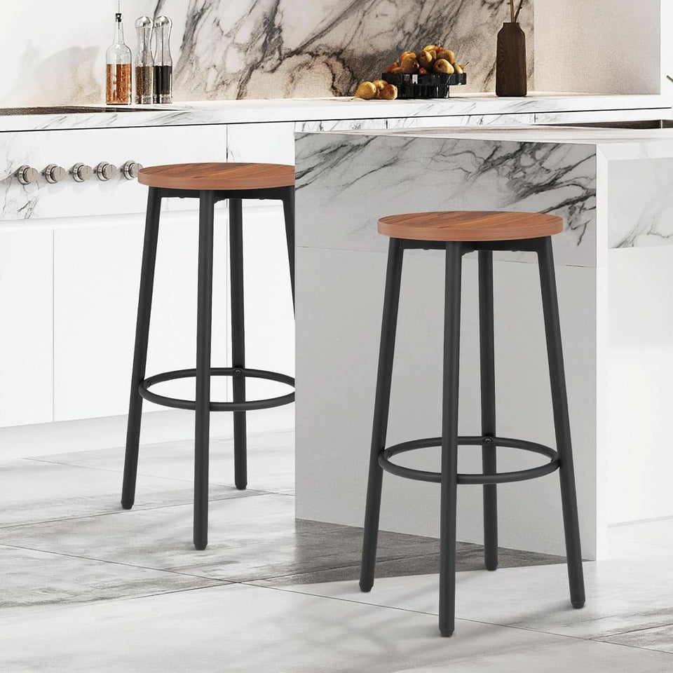 Brown Wood Bar Stools 25.5 Round Counter Height Backless