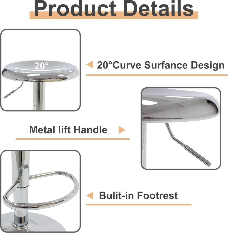 Set Of 2 Adjustable Chrome Bar Stools With 360 Degree Swivel