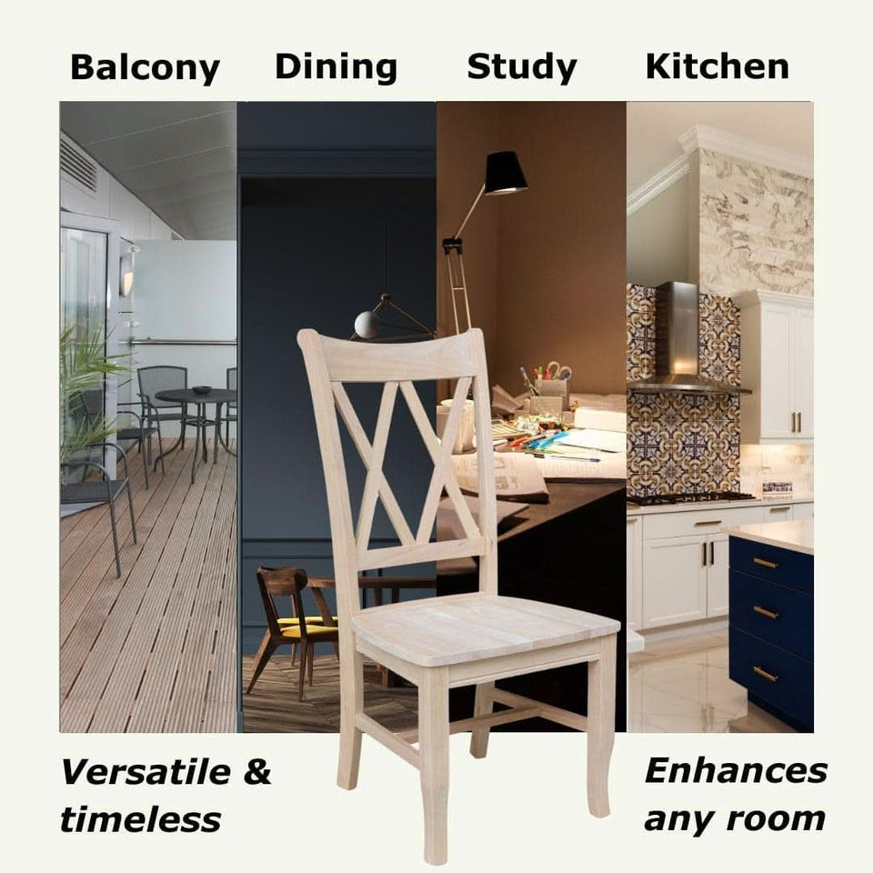 Two Unfinished Parawood Dining Chairs With X Back