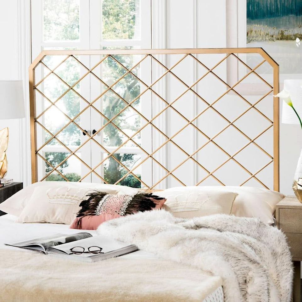 Queen Antique Gold Stitch Headboard for Stylish Bedrooms