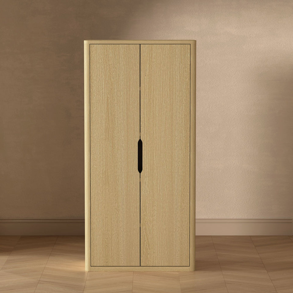 Rivington Tall 2-Door Storage Cabinet in Natural Oak - lifestyle   front