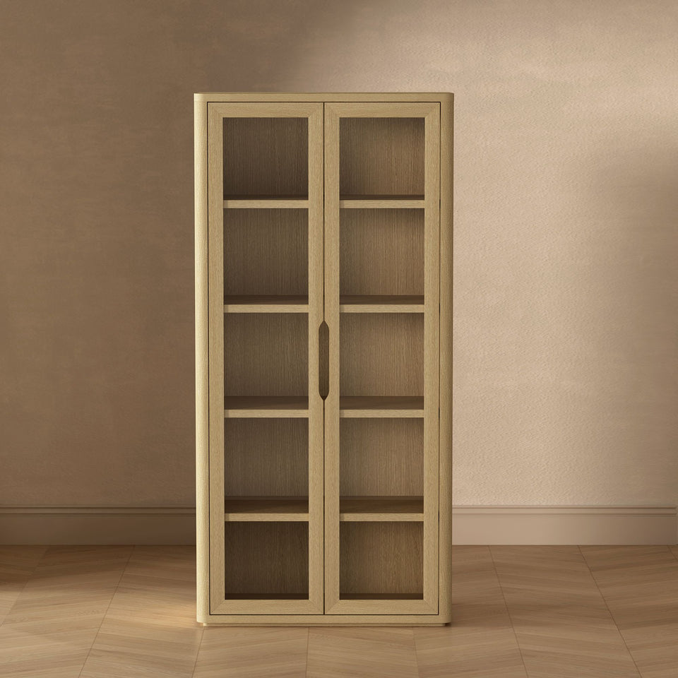 Rivington Tall Glass Door Display Cabinet in Natural Oak - lifestyle   front