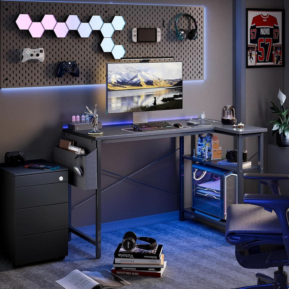 40 Inch L Shaped Computer Desk With Power Outlets Black