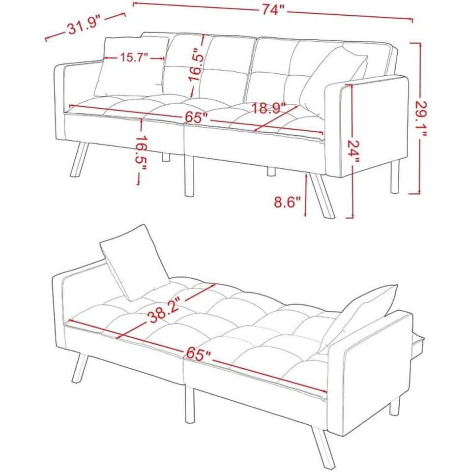 Adjustable Loveseat Sofa Bed With Split Back And Metal Legs